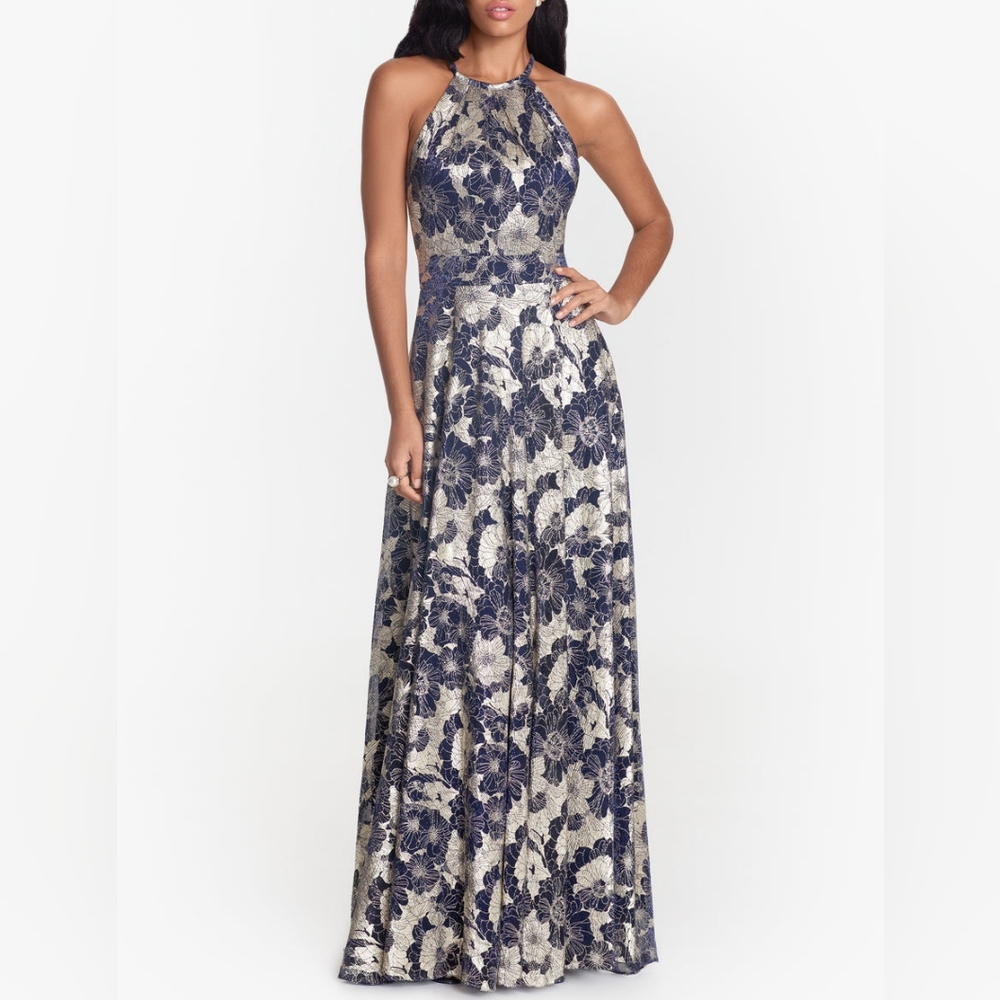 "LAYLA" Long Halter Top Wrap Foil Print Dress